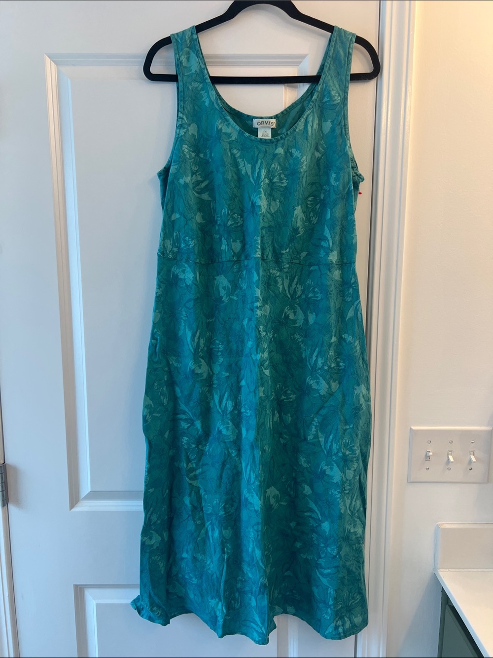 Orvis Teal Floral Scoop-Neck Midi Dress